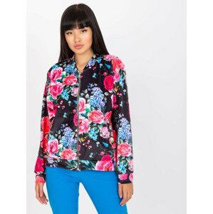 ČERNÁ BOMBER MIKINA S KVĚTINOVÝM VZOREM RV-BL-8116.86P-BLACK-PINK Velikost: S/M