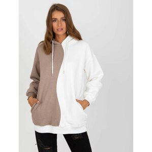 BÉŽOVO-BÍLÁ MIKINA S KAPUCÍ -RV-BL-8233.32X-BEIGE-WHITE Velikost: L/XL