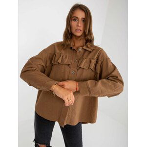 HNĚDÁ OVERSIZE KOŠILE S VOLÁNEM EM-KS-86338A.21-BROWN Velikost: ONE SIZE