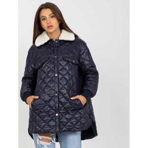 TMAVĚ MODRÁ PROŠÍVANÁ BUNDA -EM-KR-8480K.62-DARK BLUE Velikost: L