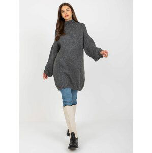 TMAVĚ ŠEDÉ VOLNÉ PLETENÉ OVERSIZE ŠATY LC-SW-3018.97P-DARK GREY Velikost: ONE SIZE