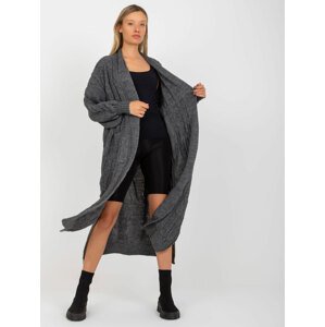 TMAVĚ ŠEDÝ MAXI KARDIGAN S KAPSAMI -LC-SW-8032.34P-DARK GREY Velikost: ONE SIZE