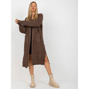 HNĚDÝ MAXI KARDIGAN S KAPSAMI LC-SW-8032.34P-BROWN Velikost: ONE SIZE