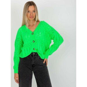 NEONOVĚ ZELENÝ HÁČKOVANÝ SVETR NA KNOFLÍČKY LC-SW-8022.04P-FLUO GREEN Velikost: ONE SIZE