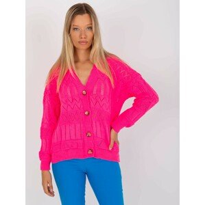 NEONOVĚ RŮŽOVÝ HÁČKOVANÝ SVETR NA KNOFLÍČKY LC-SW-8022.04P-FLUO PINK Velikost: ONE SIZE