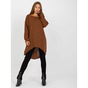 HNĚDÝ SVETR DUSTY S PRODLOUŽENÝMI ZÁDY -TW-SW-BI-1222.13X-BROWN Velikost: ONE SIZE