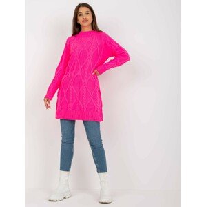 NEONOVĚ RŮŽOVÉ PLETENÉ ŠATY LC-SW-8012.88P-FLUO PINK Velikost: ONE SIZE