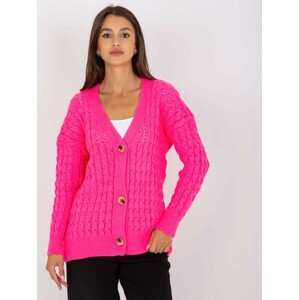 NEONOVĚ RŮŽOVÝ PLETENÝ SVETR NA KNOFLÍKY LC-SW-8036.74P-FLUO PINK Velikost: ONE SIZE