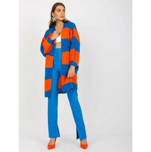 DELŠÍ VOLNÝ PLETENÝ KARDIGAN - MODRÁ-ORANŽOVÁ TW-SW-BI-M3022.29X-BLUE-ORANGE Velikost: ONE SIZE