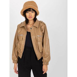 TMAVĚ BÉŽOVÁ KOŽENKOVÁ BUNDA EM-KR-MC159.29X-DARK BEIGE Velikost: M/L