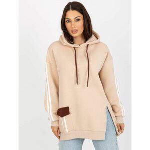 SVĚTLE BÉŽOVÁ MIKINA S PRUHY NA RUKÁVECH -FA-BL-8102.34P-LIGHT BEIGE Velikost: ONE SIZE