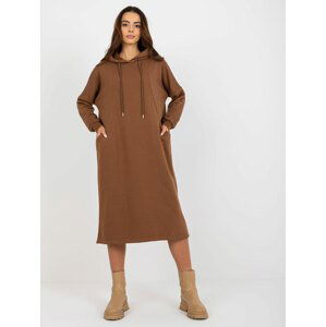 HNĚDÉ DLOUHÉ MIKINOVÉ ŠATY RV-BL-8335.58P-BROWN Velikost: ONE SIZE