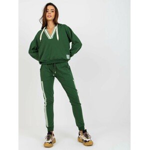 TMAVĚ ZELENÁ TEPLÁKOVKA S PRUHEM -RV-KMPL-8297.52P-DARK GREEN Velikost: L/XL