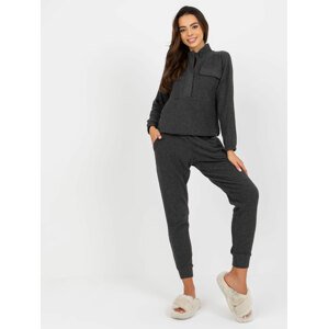 TMAVĚ ŠEDÉ ŽEBROVANÉ PYŽAMO BR-PI-9124-DARK GREY Velikost: XL