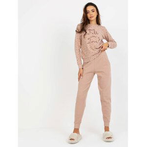 TMAVĚ BÉŽOVÉ TEPLÉ PYŽAMO FALL IN LOVE -BR-PI-9106-BEIGE Velikost: S