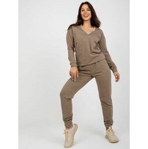 TMAVĚ BÉŽOVÁ DÁMSKÁ TEPLÁKOVÁ SOUPRAVA LK-KMPL-509011.86P-DARK BEIGE Velikost: S/M