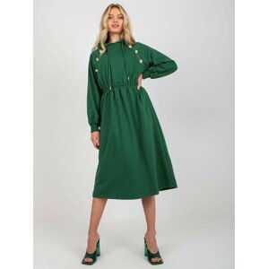 TMAVĚ ZELENÉ DELŠÍ MIKINOVÉ ŠATY S KAPUCÍ RV-SK-8336.12P-DARK GREEN Velikost: ONE SIZE