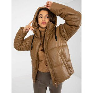 SVĚTLE HNĚDÁ PROŠÍVANÁ BUNDA S KAPUCÍ -NM-KR-H-923.30X-LIGHT BROWN Velikost: S