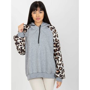 SVĚTLE ŠEDÁ MIKINA S LEOPARDÍMI RUKÁVY -EM-BL-663.94-GREY Velikost: ONE SIZE