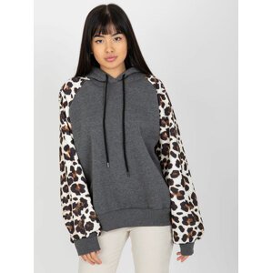 TMAVĚ ŠEDÁ MIKINA S LEOPARDÍMI RUKÁVY -EM-BL-663.94-DARK GREY Velikost: ONE SIZE