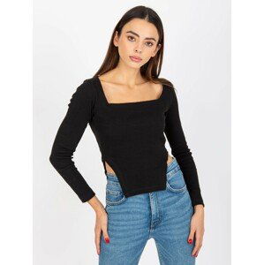 ČERNÝ CROP TOP S CÍPY A DLOUHÝMI RUKÁVY -TW-BZ-BL-1005.26P-BLACK Velikost: S