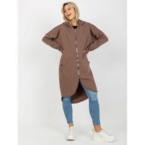 HNĚDÁ DLOUHÁ MIKINA NA ZIP RV-BL-4858-1.99P-BROWN Velikost: L/XL