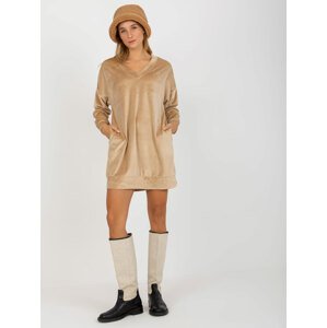 BÉŽOVÉ VELUROVÉ MINI ŠATY RP-TU-8189.00X-BEIGE Velikost: S/M