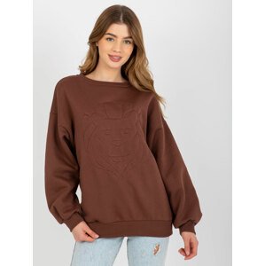 HNĚDÁ MIKINA S VÝŠIVKOU LVA -EM-BL-617-4.41P-BROWN Velikost: ONE SIZE