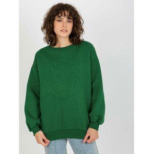 TMAVĚ ZELENÁ MIKINA S VÝŠIVKOU LVA -EM-BL-617-4.41P-GREEN Velikost: ONE SIZE