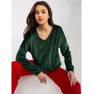 TMAVĚ ZELENÁ VELUROVÁ MIKINA -RV-BL-8441.07P-DARK GREEN Velikost: ONE SIZE