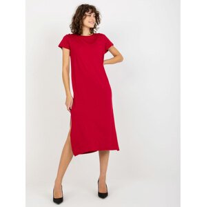 TMAVĚ ČERVENÉ BASIC ŠATY LILIANE RV-SK-7671.08-DARK RED Velikost: L