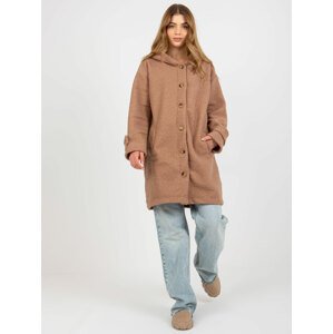 TMAVĚ BÉŽOVÝ TEDDY KABÁT NA KNOFLÍKY RV-PL-8449.98P-DARK BEIGE Velikost: S/M