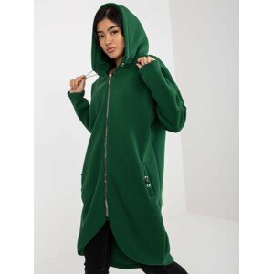 TMAVĚ ZELENÁ DLOUHÁ MIKINA NA ZIP -RV-BL-4858-1.99P-DARK GREEN Velikost: L/XL