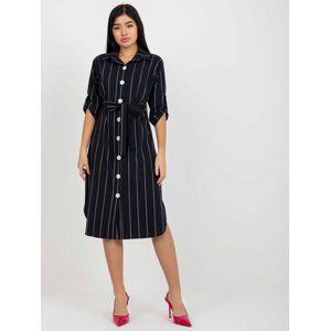 TMAVĚ MODRÉ MIDI KOŠILOVÉ ŠATY -LK-SK-507694.13-DARK BLUE Velikost: 36