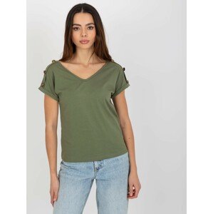 KHAKI DÁMSKÉ TRIČKO S VÝSTŘIHEM TW-BZ-BL-1006.56-KHAKI Velikost: M