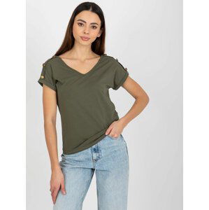 TMAVĚ KHAKI DÁMSKÉ TRIČKO S VÝSTŘIHEM TW-BZ-BL-1006.56-DARK KHAKI Velikost: XL