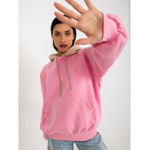 RŮŽOVÁ OVERSIZE MIKINA S BÉŽOVOU KAPUCÍ -EM-BL-696.68-PINK Velikost: ONE SIZE