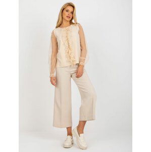 BÉŽOVÁ HALENKA S APLIKACÍ A PRŮHLEDNÝMI RUKÁVY LK-BZ-506695.22P-BEIGE Velikost: 36