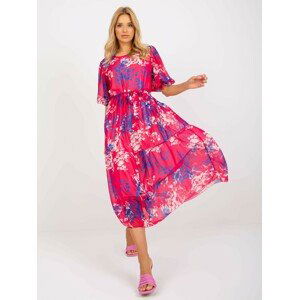 FUCHSIOVÉ KVĚTOVANÉ VOLNÉ MIDI ŠATY LK-SK-508945.75-FUCHSIA Velikost: L/XL