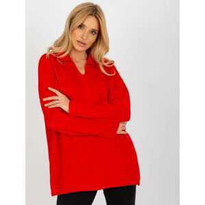 ČERVENÝ JEDNOBAREVNÝ VOLNÝ SVETR LC-SW-2261.00P-RED Velikost: ONE SIZE