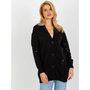 ČERNÝ DĚROVANÝ KARDIGAN NA KNOFLÍKY LC-SW-8042.10X-BLACK Velikost: ONE SIZE