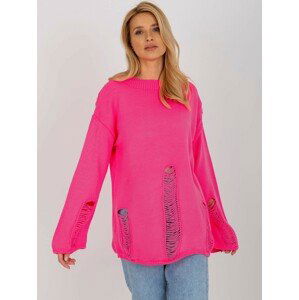 RŮŽOVÝ DÍRKOVANÝ SVETR BA-SW-8043.08X-PINK Velikost: ONE SIZE