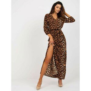 SVĚTLE HNĚDÉ LEOPARDÍ MIDI ŠATY S ROZPARKEM LK-SK-509249-4.58P-LIGHT BROWN Velikost: L/XL