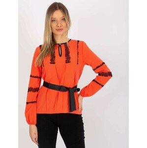 ORANŽOVÁ HALENKA S KRAJKOU A PÁSKEM LK-BZ-506122.35X-ORANGE Velikost: 40