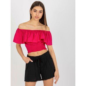 FUCHSIOVÝ CROP TOP S VOLÁNEM LK-TP-508609.37-FUCHSIA Velikost: 38