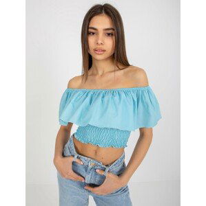 SVĚTLE MODRÝ CROP TOP S VOLÁNEM LK-TP-508609.37-LIGHT BLUE Velikost: 42