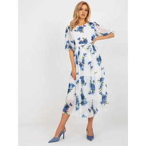 BÍLO-MODRÉ KVĚTINOVÉ OVERSIZE MIDI ŠATY LK-SK-508945-3.71-WHITE-BLUE Velikost: S/M