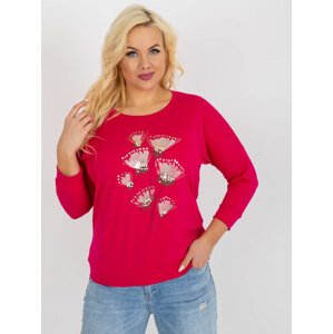 TMAVĚ RŮŽOVÉ TRIČKO S NÁŠIVKOU KVĚTIN -RV-BZ-8555.03P-DARK PINK Velikost: ONE SIZE