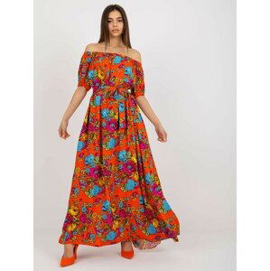 ORANŽOVÉ KVĚTOVANÉ MAXI ŠATY LK-SK-508970.55P-ORANGE Velikost: ONE SIZE