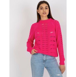 NEONOVĚ RŮŽOVÝ DĚROVANÝ SVETR BA-SW-8056.21P-FLUO PINK Velikost: ONE SIZE